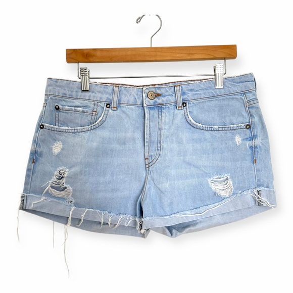 MANGO Light Wash Blue Distressed Denim Shorts - Picture 1 of 8